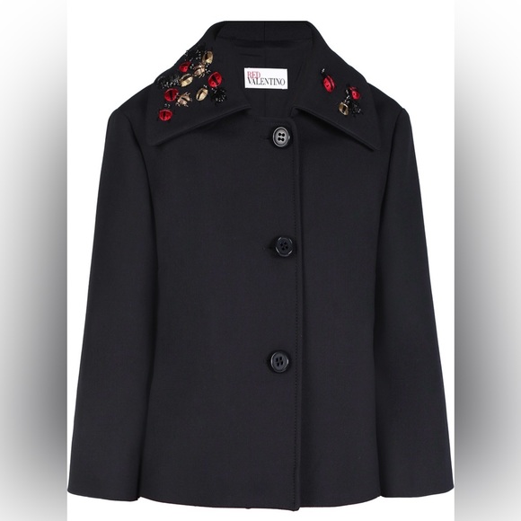 RED VALENTINO Embellished Cotton Twill Jacket In Eero Lady Bug embroidered - Picture 6 of 13